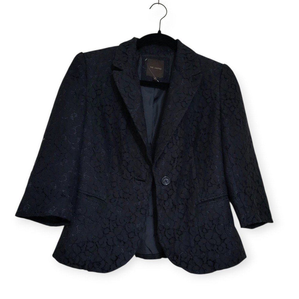 The Limited Womens S Black Lace Blazer Dark Academia Goth Coquette 3/4 Sleeve